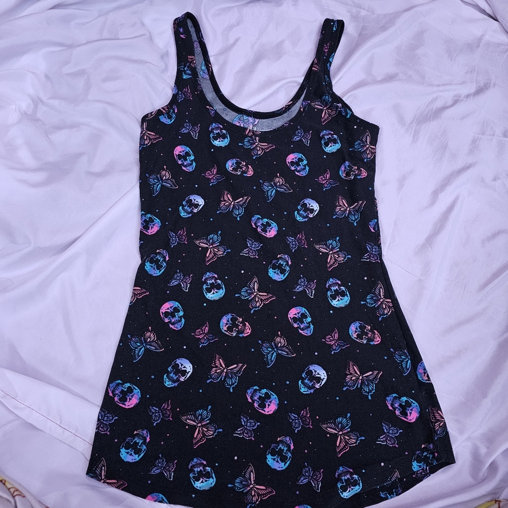 Small black skull and butterfly tank top